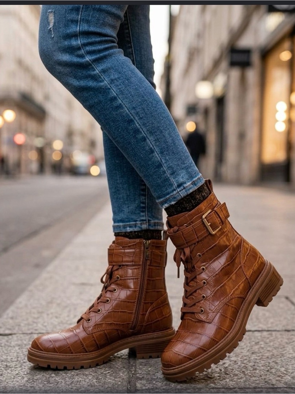 Michael Kors Men's Cognac Croc-Embossed Lace-Up Boots